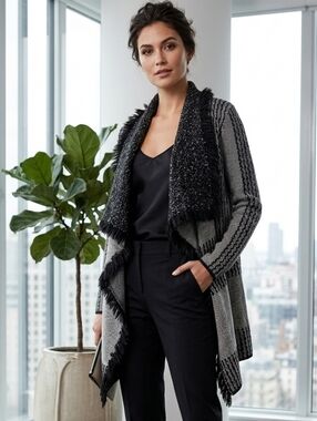 Chic Black and Gray Textured Cardigan